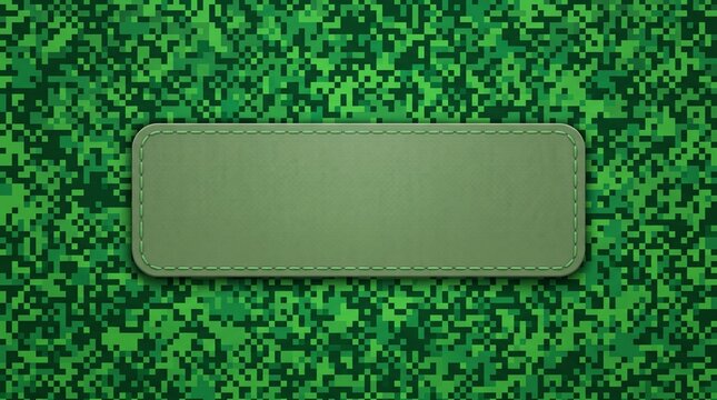 Empty blank name tag button banner on green digital military camouflage background