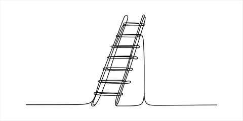Continuous single line drawing of a simple wooden ladder leaning against a wall representing growth success and business progress concept for modern design Vector, illustration © Vector Art Gallery 