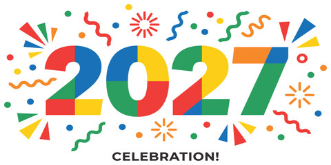 Fototapeta premium 2027 New Year Celebration Banner with Colorful Confetti Vector