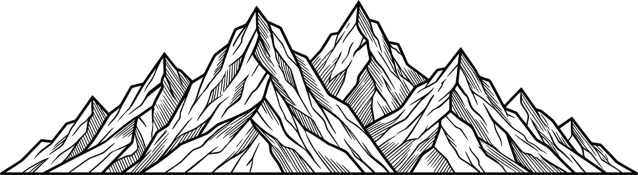 Hand Drawn Mountain Range Peak Vector Graphic for Vintage Adventure Logos Tattoos and Outdoor Badges