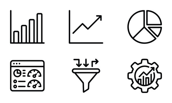 Data Analytics Icons, Business Growth Charts, Financial Performance Graphs, Marketing Funnel Vector Set