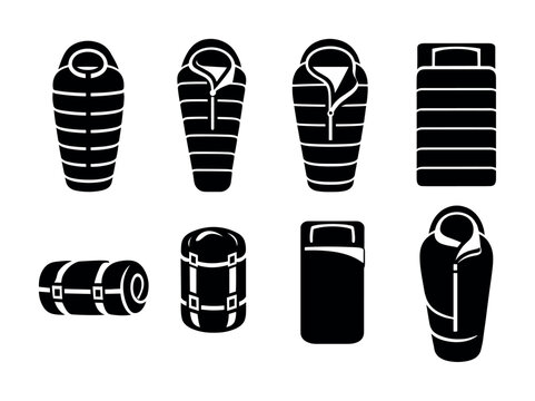Collection of sleeping bag icons for outdoor adventures and camping gear