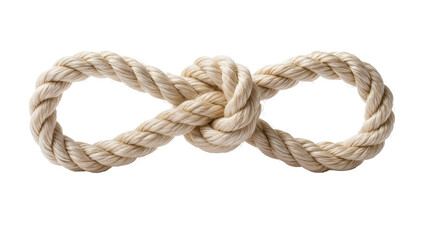 Isolated natural light beige twisted rope tied in a figure eight knot or infinity symbol shape © Ioana