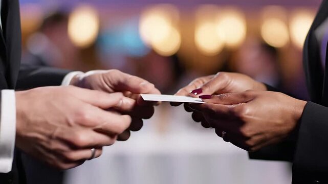 Business Professionals Exchanging Business Cards at Event
