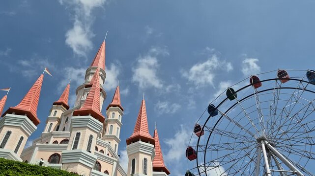 Indonesian Children's Castle and Ferris Wheel at Malang, Indonesia.