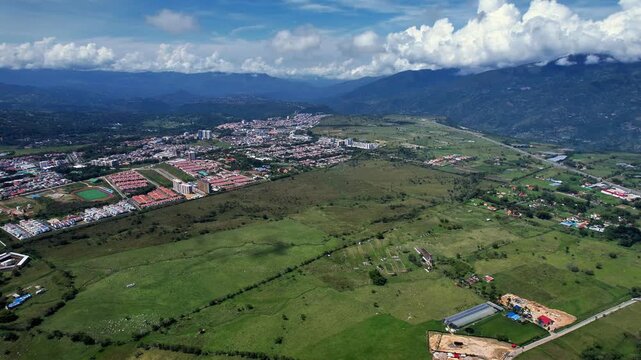 Aerial View of Fusagasuga Cityscape and Andean Mountains in Colombia
