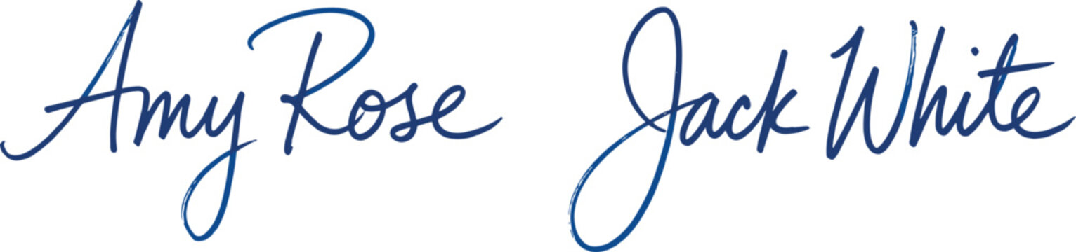 Handwritten signatures &ldquo;Amy Rose&rdquo; and &ldquo;Jack White&rdquo; in blue ink cursive style for branding and design projects