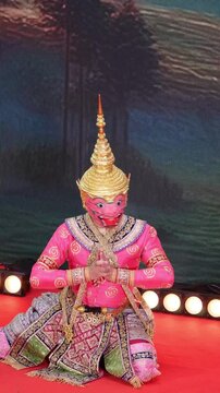 Footage of CHOMPUPHAN the Monkey Warrior with Healing Powers and Strategic Mind in KHON, Thai Traditional Masked Dance Drama Performed since the Ayutthaya Kingdom
