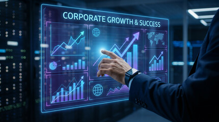 Fototapeta premium Corporate Growth and Success in Data Center Hologram