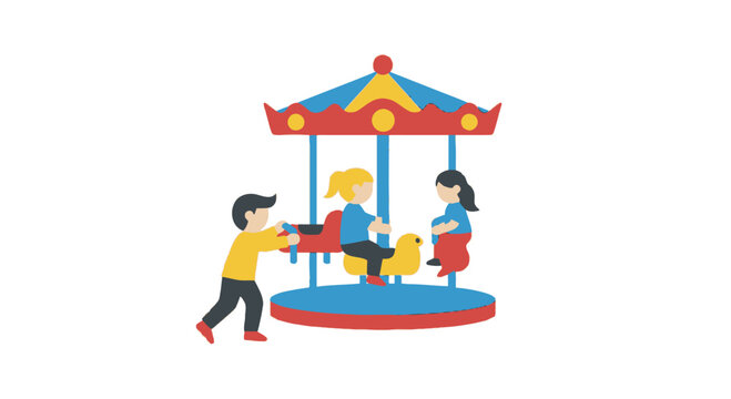Children Playing on a Colorful Merry.