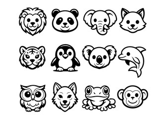 Fototapeta premium Set of twelve animal line icons