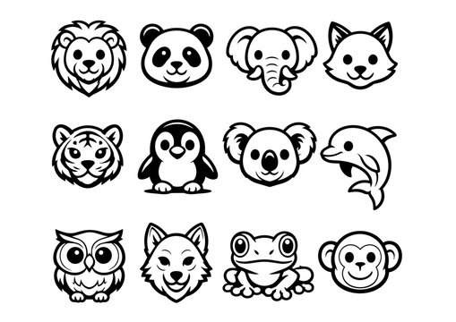 Set of twelve animal line icons