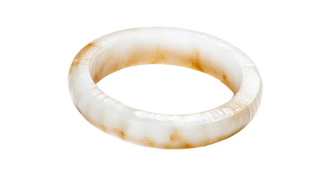 Elegant White Jade Bangle with Natural Brown Veining and Fluted Texture Isolated on a Transparent Background for Fine Jewelry Design