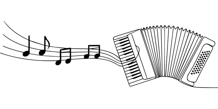 accordion  continuous one line drawing, continuous one line art of accordion icon with scale for international music day. vector illustration