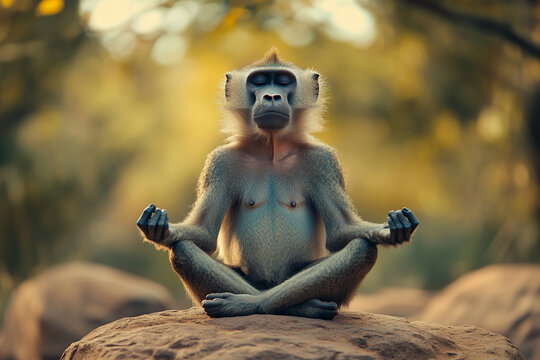 A monkey meditating in lotus position