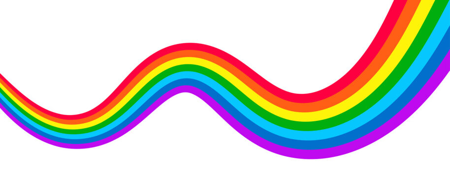 LGBT Pride Flag. Vector Wavy rainbow Pride parade month ribbon isolated on transparent background. Vibrant rainbow wave. Abstract colorful curved lines illustration. Rainbow pride flag wavy ribbon