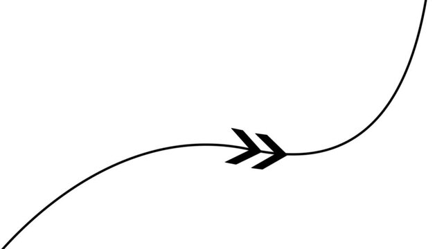 Long one line arrow icon. Curve horizontal dot direction.Arrow animation, arrows running from left to right.