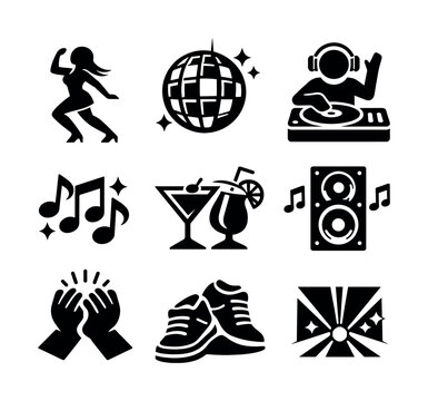 Collection of party and celebration icons for nightlife and events