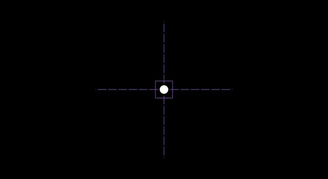 Minimalist digital crosshair animation, futuristic target interface on black background, high tech aiming reticle for gaming and sci-fi video production