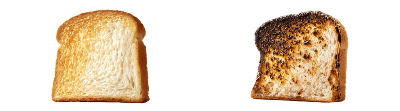 Set of toasted bread slices with dripping golden honey and sweet maple syrup isolated on transparent background for food marketing