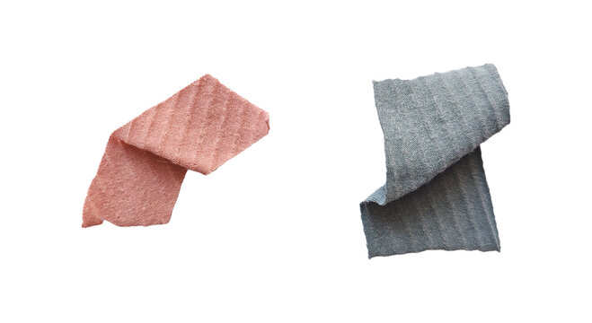 Two textured knit fabric scraps on a transparent background. Realistic jersey textile cutouts for aesthetic collages, slow living designs, and sewing projects.
