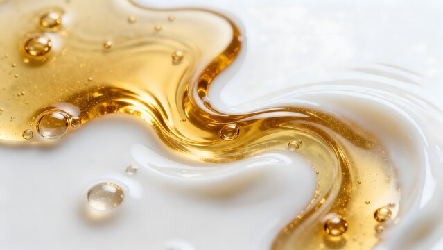 Golden liquid swirls with bubbles