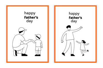 Obraz premium Father's day greeting card set in black and white line art for june 21st-editable text and stroke