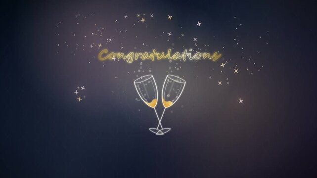 Elegant congratulations typography with clinking champagne glasses and sparkles