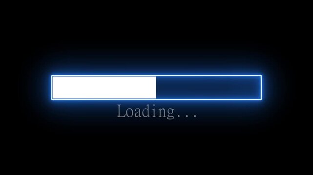 loading bar icon animation glowing neon white and blue color uploading and downloading updating sign symbol on black background,with k video animation