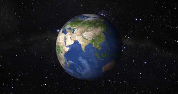 Zoom in to Strait of Hormuz from Earth. Satellite view of the Middle East. The concept of highlight the country, globe, tourism, travel, journey, aerial view of countries.