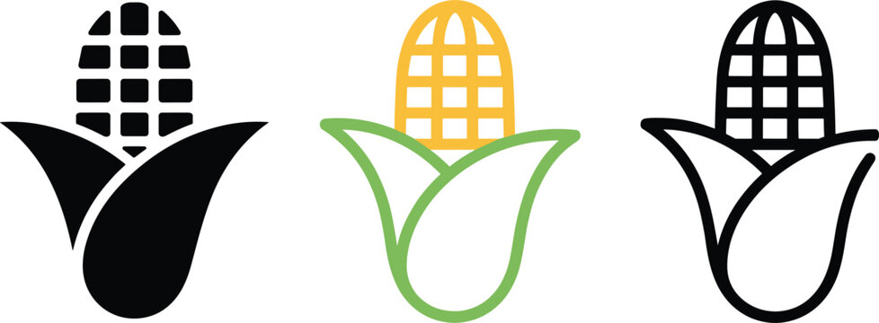 Corn icon vector set, maize agriculture symbol collection isolated organic farming illustration design