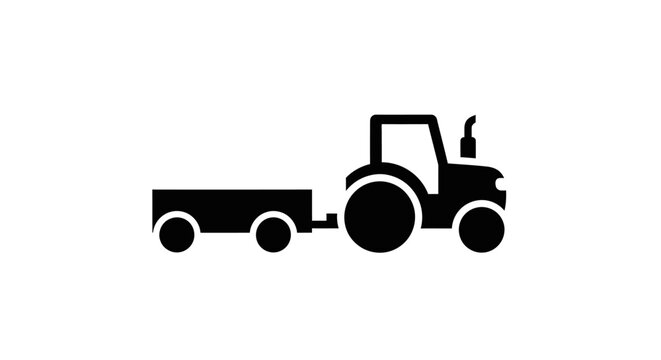 Black silhouette icon of a tractor pulling a trailer on a white background.