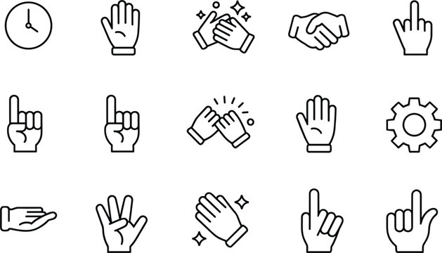 Hand gesture outline icons vector set, communication touch interaction and teamwork illustration collection