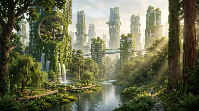 futuristic city in nature