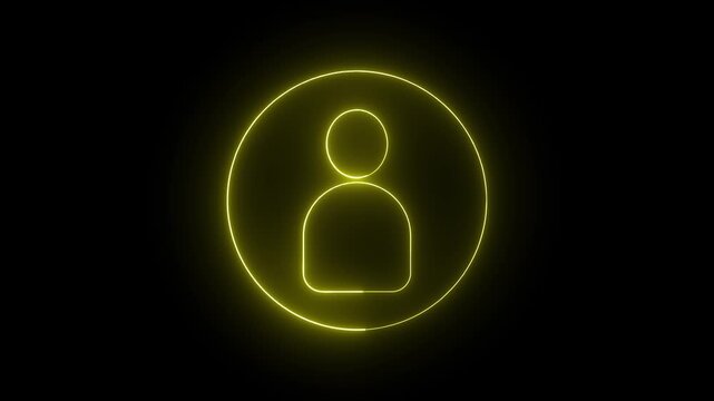 Glowing neon person sign, outline round avatar pictogram in vivid color. neon icon of user in flat style, person icon, user icon illustration. User profile logic ...