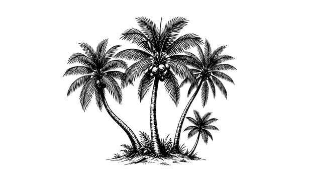 Tropical Palm Trees Hand Drawn Nature Illustration
