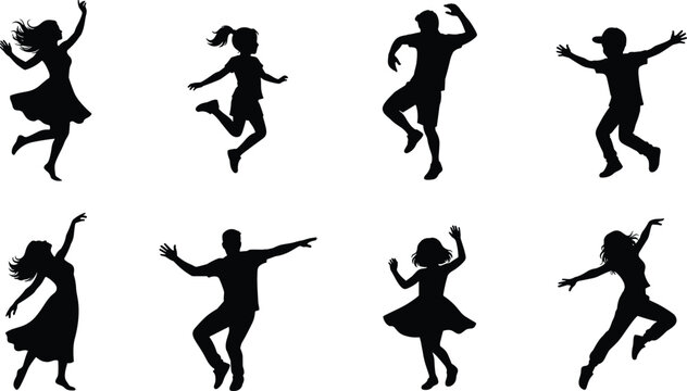 Kids Dancing Silhouette Collection with Happy Children Dance Poses