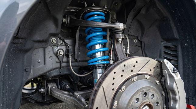High Performance Car Suspension System with Blue Coilover Springs