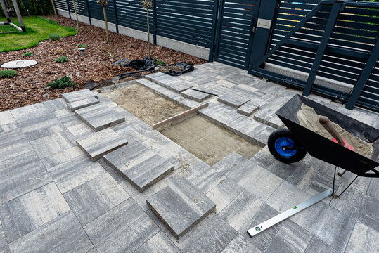 Paving slabs installation and patio renovation work