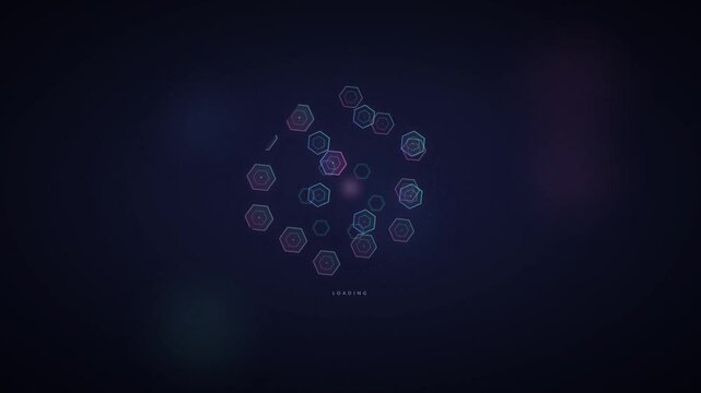 Neon geometric shape loading animation loops on dark background