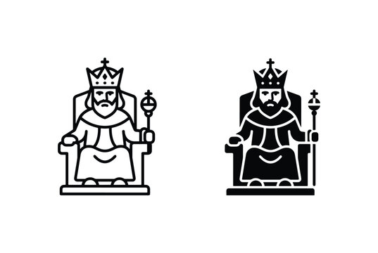 King on Throne Icons, Royal Monarch Sitting, Medieval Ruler Symbol, Sovereign Power Vector Set