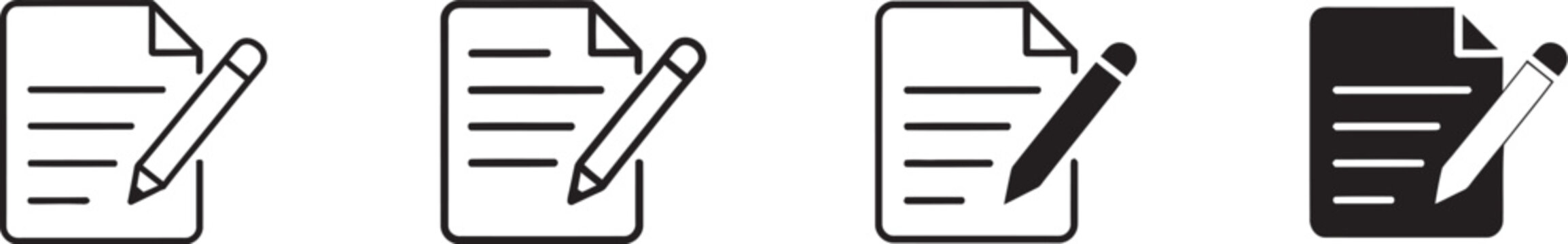Document, with pencil icon set featuring form and editing symbols in clean vector style ideal for online forms, document management systems, and office productivity interfaces.