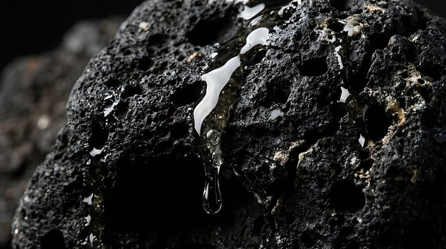 Viscous liquid dripping over a porous rock formation