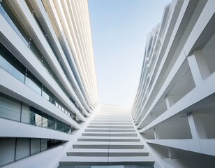 Fototapeta premium building modern contemporary low angle view architecture background minimal minimalistic urban perspective clean white abstract architectural pattern with low angle view