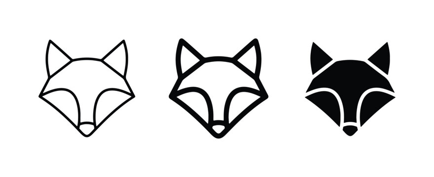 Minimalist Fox Head Icons, Vector Set: Outline, Line Art, and Silhouette Styles for Wildlife and Nature Designs