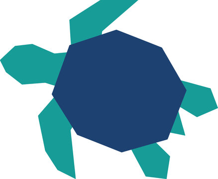 Geometric turtle navy blue and teal, polygonal shape