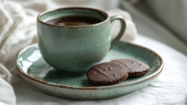 cup of coffee and chocolate cookies