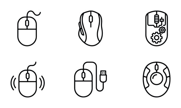 Computer Mouse Icons Set, Vector Graphics for Technology and Digital Concepts, Computer Peripherals and Input Devices Collection