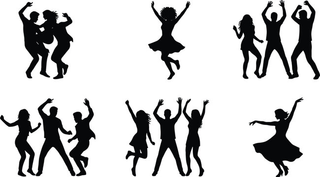 People Dancing Silhouettes Collection with Party Dance Poses