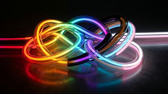 Neon tubes forming a knot with colorful glowing lights